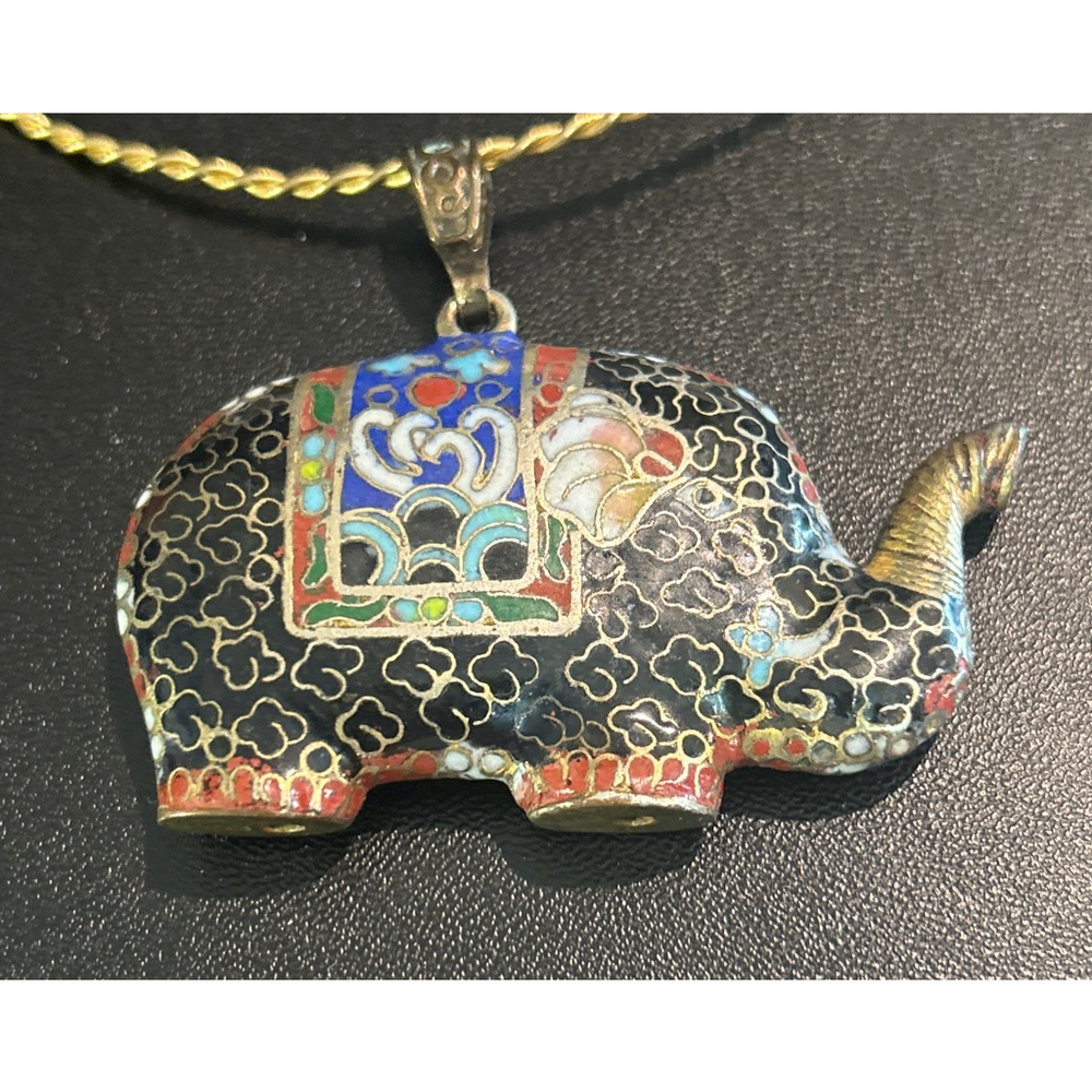 Women's Elephant Cloisonne Necklace One Size Black Gold
